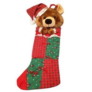 Smithy 22" Bear Christmas Holiday Stocking Vintage Santa Christmas Trees